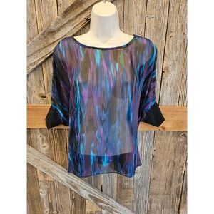 Express Semi Sheer Poncho/ Blouse Water color Green Blue Size Small